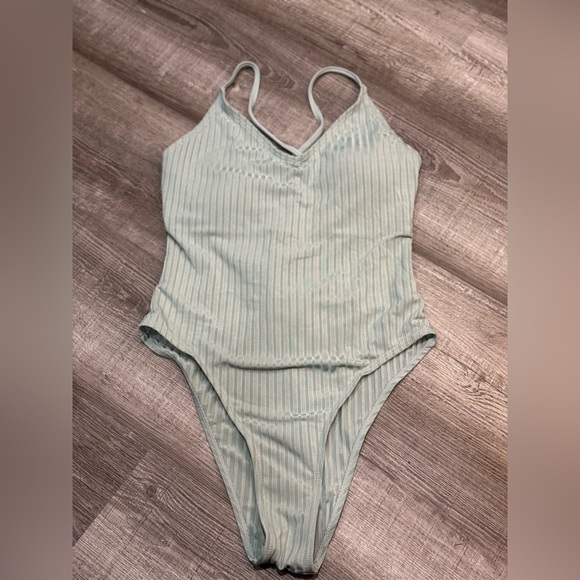 Mint Green Ribbed Swimsuit - Picture 1 of 4